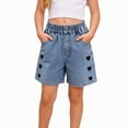 thumbnail image 5 of FAIWAD Girls Casual Denim Shorts Summer Elastic High Waisted Short Jeans with Pockets Straight Leg Shorts Daily Wear, 5 of 9