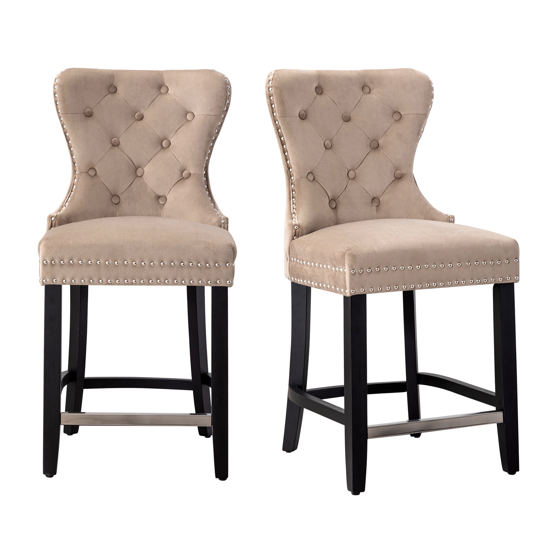 Westin Outdoor 24" Tufted Velvet Bar Stool (Set of 2), Black/Velvet Taupe