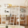 thumbnail image 2 of Full Size Bunk Bed, Metal Full Size Loft Bed with L-Shaped Desk, Open Shelves, Safety Guardrail, Sockets & USB Ports, Ladder, 2 of 7