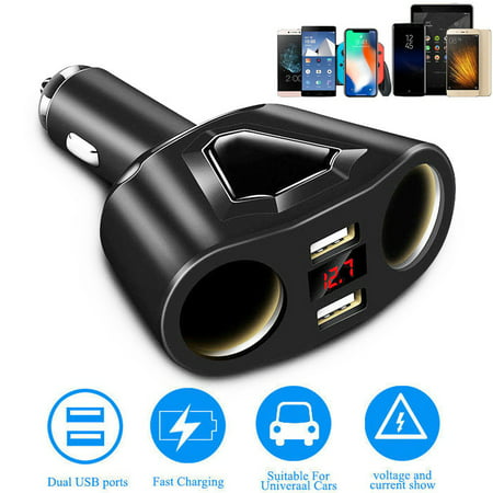 120W Dual USB Ports 3.1A Fast Charging w/ 2 Socket Cigarette Lighter Splitter Car Power Adapter, Two USB Ports Car Charger for Smart Phones Tablet GPS