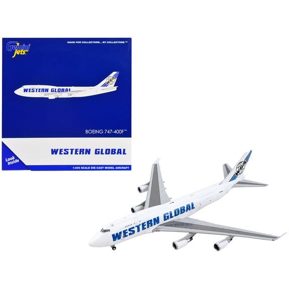Boeing 747-400F Commercial Aircraft "Western Global" White with Blue Tail Stripes 1/400 Diecast Model Airplane by GeminiJets