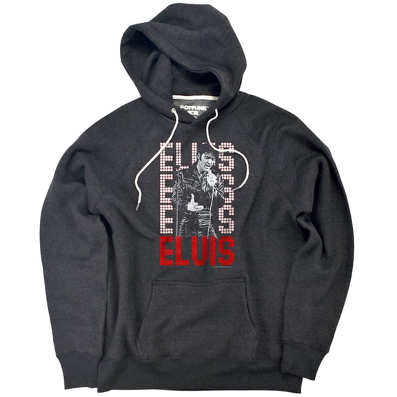 Elvis Presley 1968 Unisex Adult Slim Fit Pull-Over Heather Hoodie, Charcoal, Small