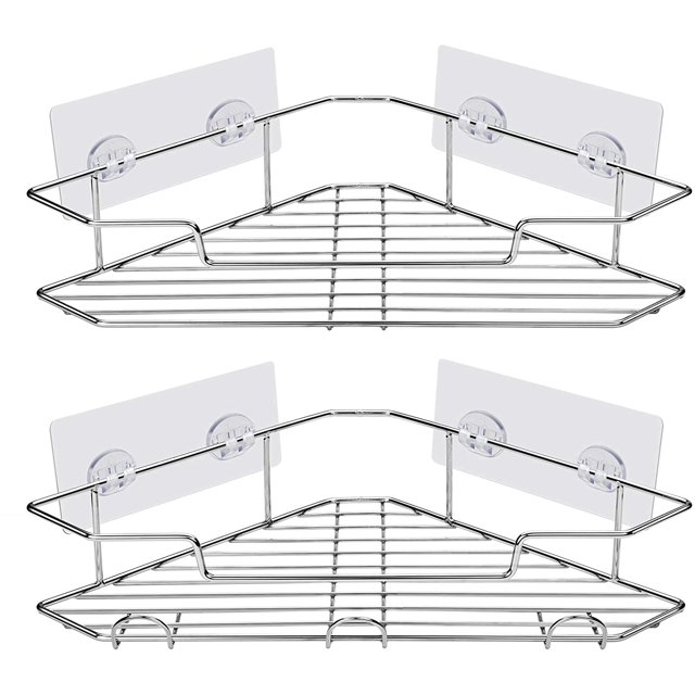 Organizador de pared adhesivo para baño, cocina e inodoro: paquete de 2 estantes de ducha de esquina de acero inoxidable