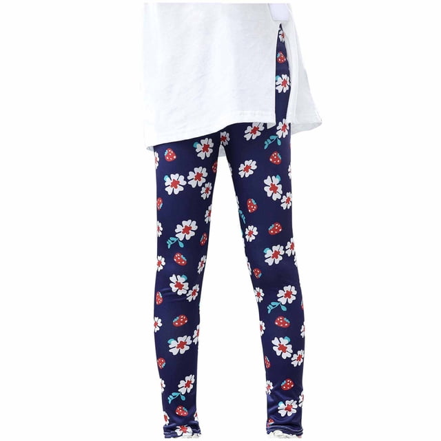 Leggings Para Niños Medias Para Bebés Otoño Invierno Pantalones Para Niñas Pantalones Elásticos Impreso Cepillado Cálido Leggings Casuales Azul Marino Odeerbi LM103-10694