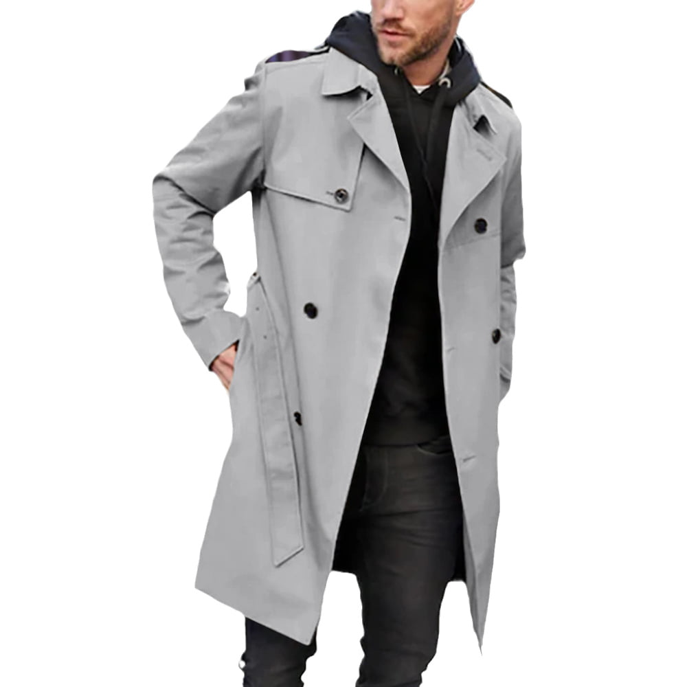 Fueri Mens Wool Trench Coats Winter Coat Artificial Woolen Casual Business Elegant Slim Fit Long Jacket Outwear 