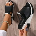 thumbnail image 5 of Mepaouo Wedge Slide Sandals for Women Leather Open Toe Platform Walking Shoes Slip on Mules Black 9, 5 of 8