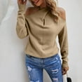 thumbnail image 2 of Gibobby Suéter Suelto con Estampado Casual Suéteres de color sólido para mujer, blusas casuales con hombros descubiertos, cuello en V cruzado, manga larga, suéteres con cuello Halter (Caqui, L), 2 of 5