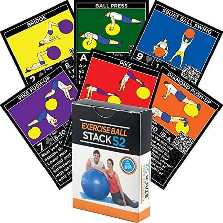 Exercise Ball Fitness Cards by Stack 52. Swiss Ball Workout Playing Card Game. Video Instructions Included. Bodyweight Training Program for Balance and Stability Balls. Get Fit at