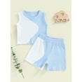 thumbnail image 5 of Elippeo 2Pcs Baby Girl Summer Outfits 9 12 18 24 Months 3 4 Years Sleeveless Patchwork Tank Tops + Shorts Set Toddler Clothes, 5 of 10