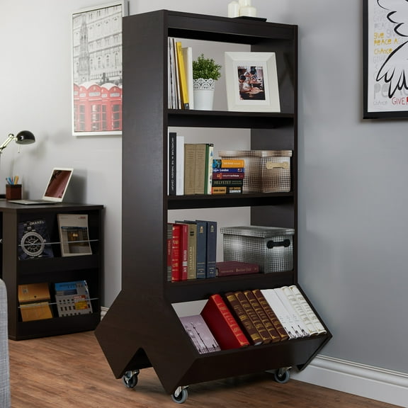 Furniture of America Lopher Bookcase with Casters, Espresso