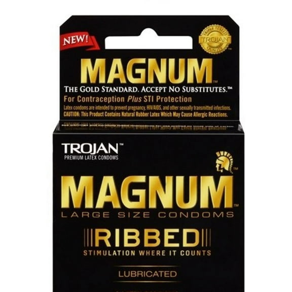 TROJAN Magnum Ribbed Lubricated Latex Condoms 3 ea