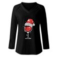 thumbnail image 4 of Camiseta de manga larga con estampado navideño informal con cuello en V para mujer a la moda Fridja  FKASFK3312, 4 of 4