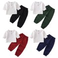 thumbnail image 4 of GYRATEDREAM Toddler Baby Boy Clothes Solid Color Cotton Linen Long Sleeve Henley Shirts and Pants Set 2Pcs Summer Outfits for 6M-7Y, 4 of 5