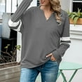 thumbnail image 6 of HAPIMO Sales Long Shirts for Women,Women's Casual V-Neck Solid Color Striped Patchwork Loose Pullover Plus Sized Blouse Tops Teen Grils Fashion Clothes Gray XL, 6 of 7