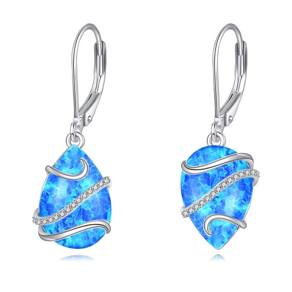 Sterling Silver Blue Opal Dangle Earrings
