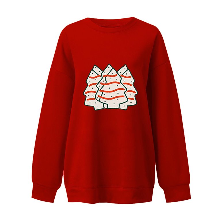 JGGSPWM Ice Cream Christmas Sweatshirt for Women Fashion Autumn Printed  Loose Long Sleeve Pullover Crewneck Long Sleeve Sweater Red M - Walmart.com