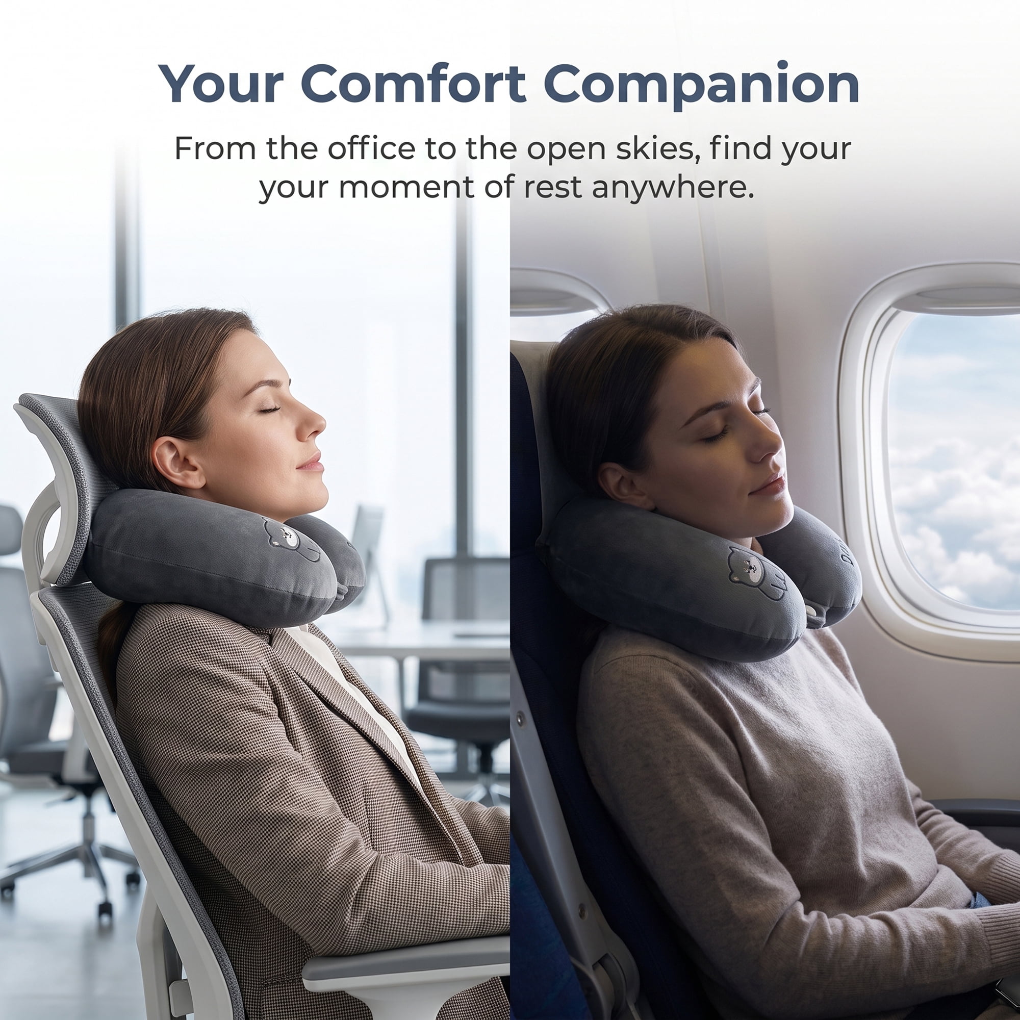 Unique Bargains Memory Foam U Shape Travel Neck Pillow for Airplane Use Dark gray 11"x11"