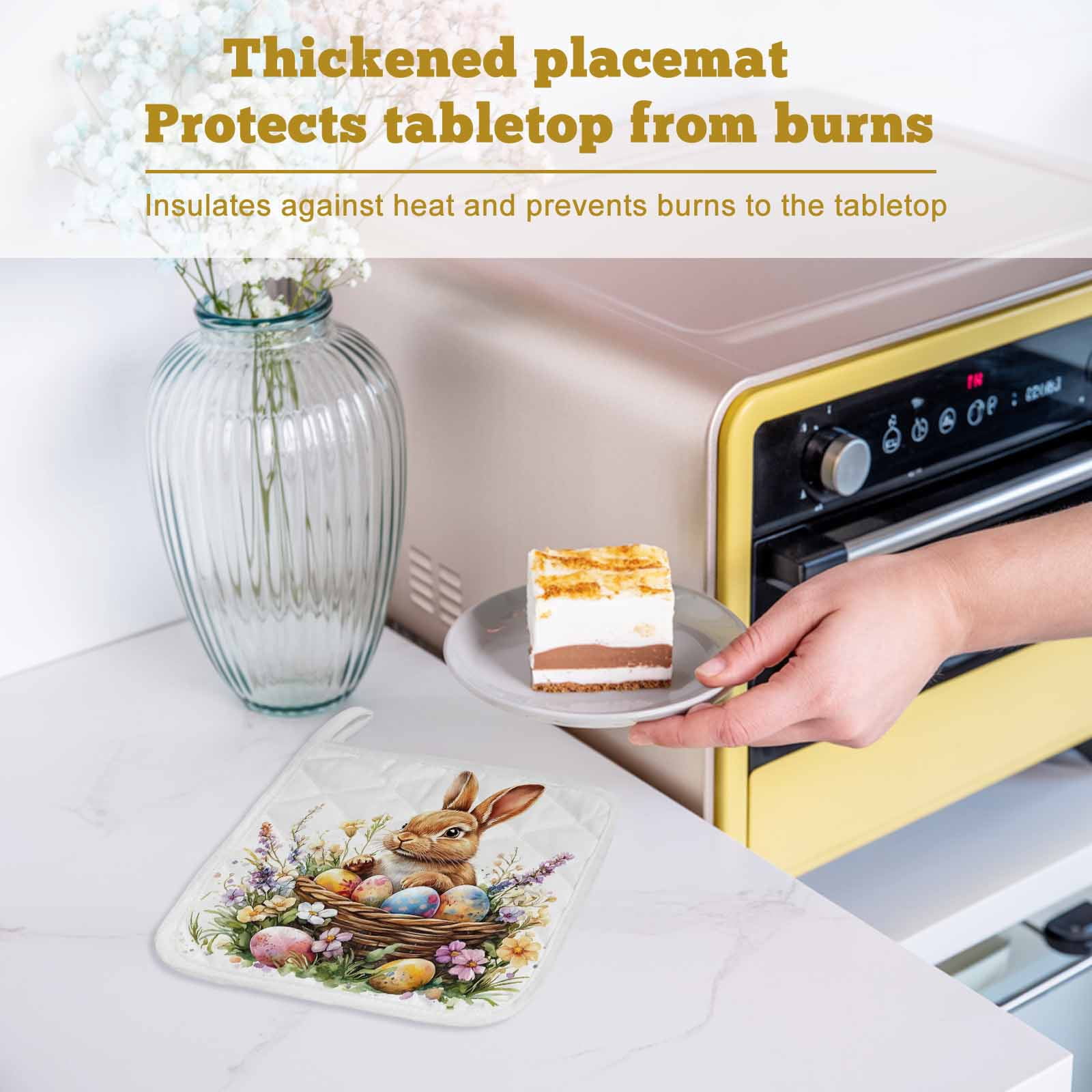 Spring Easter Pot Holders for Kitchen Heatproof Potholder, 4 Pack Colorful Eggs Bunny Botanical Floral Hot Pads Multipurpose Oven Pads Cloth Potholders Trivet for Cooking and Baking