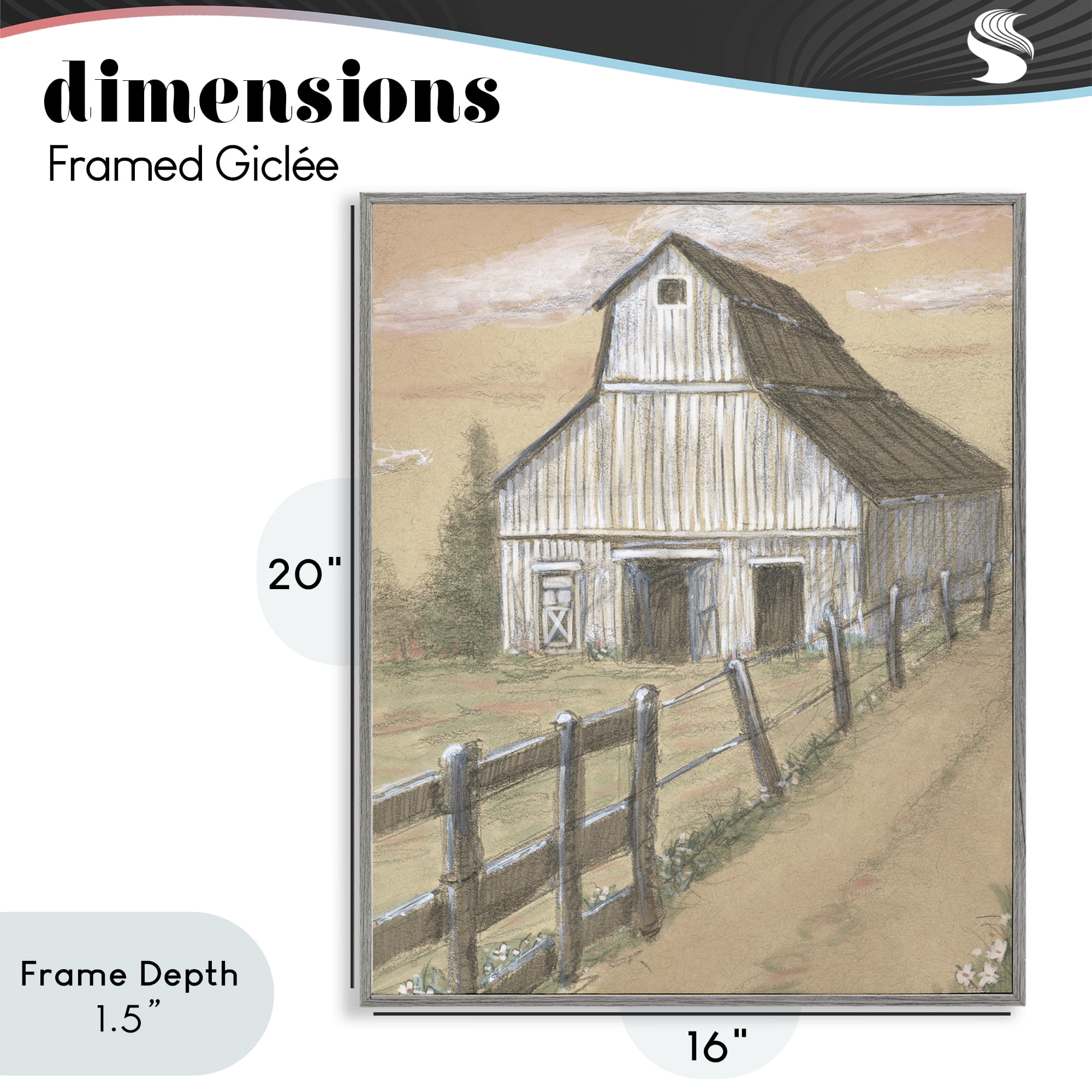 Stupell Industries Barn Fence Drawing Gray Framed Giclee Art, design by Patti Bishop