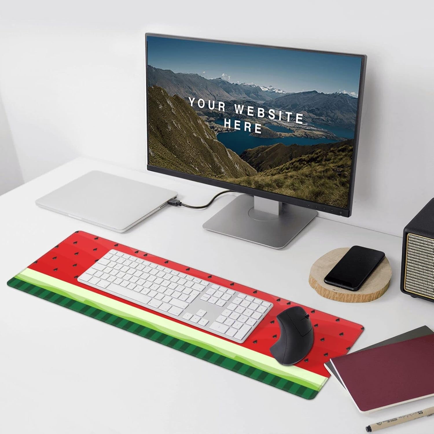Watermelon Black Seeds Large Keyboard Rubber Writing Table Mat 31.5X 11.8 inch NonSlip Large Desk Mat Ideal for Office and Home