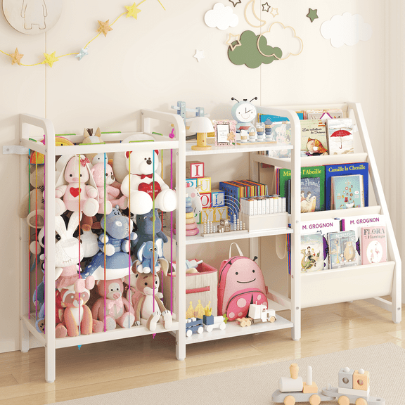 B1 Bookshelf and Toy Storage, 3-Tier Book Shelf for Rooms, Sling Baby Bookcase with Stuffed Animal Storage, Montessori Toddler Bookshelf for Nursery, Bedroom, Playroom Burlywood