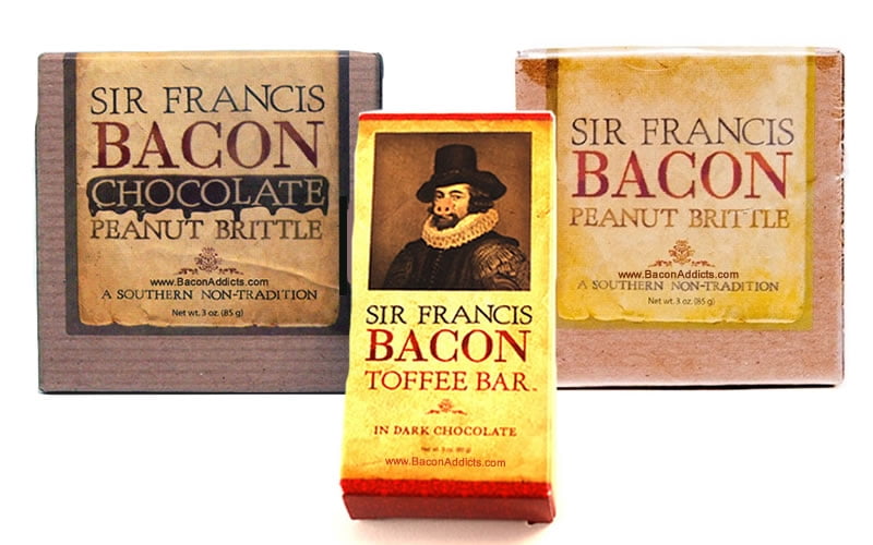 Sir Francis Bacon Sampler Gift Pack (3pc Set) Bacon Peanut Brittle, Milk Chocolate Bacon... by