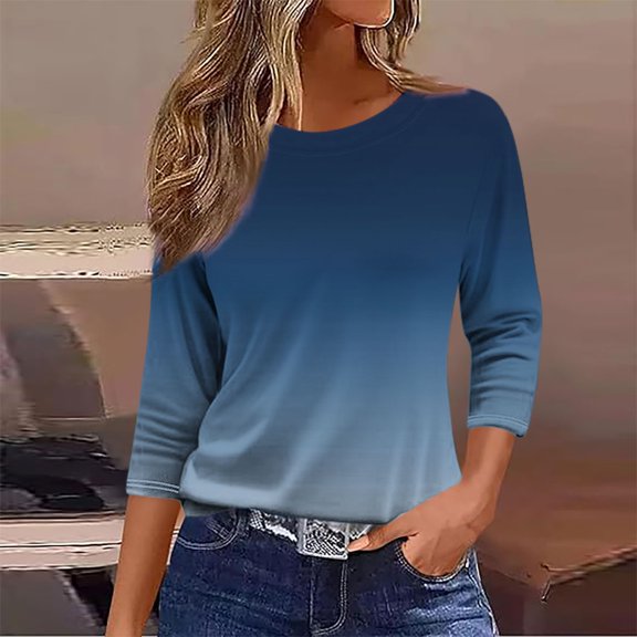 Qulqfy 3/4 Length Sleeve Womens Graphic T Shirts Loose-Fitting Causal Scoop Neck Tunic Vacation Basics Womens Summer Tops L