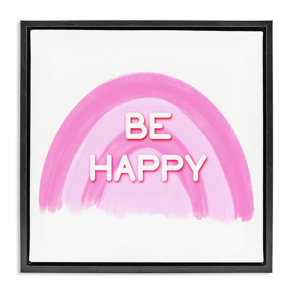 Stupell Industries Purple Be Happy Text & Numbers Painting Black Floater Framed Canvas Art Print Wall Art, 18 x 18