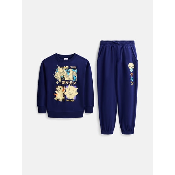 Pokemon Anime Squares Little Boys & Big Boys 2 Piece Crewneck & Jogger Set, Sizes 4-18