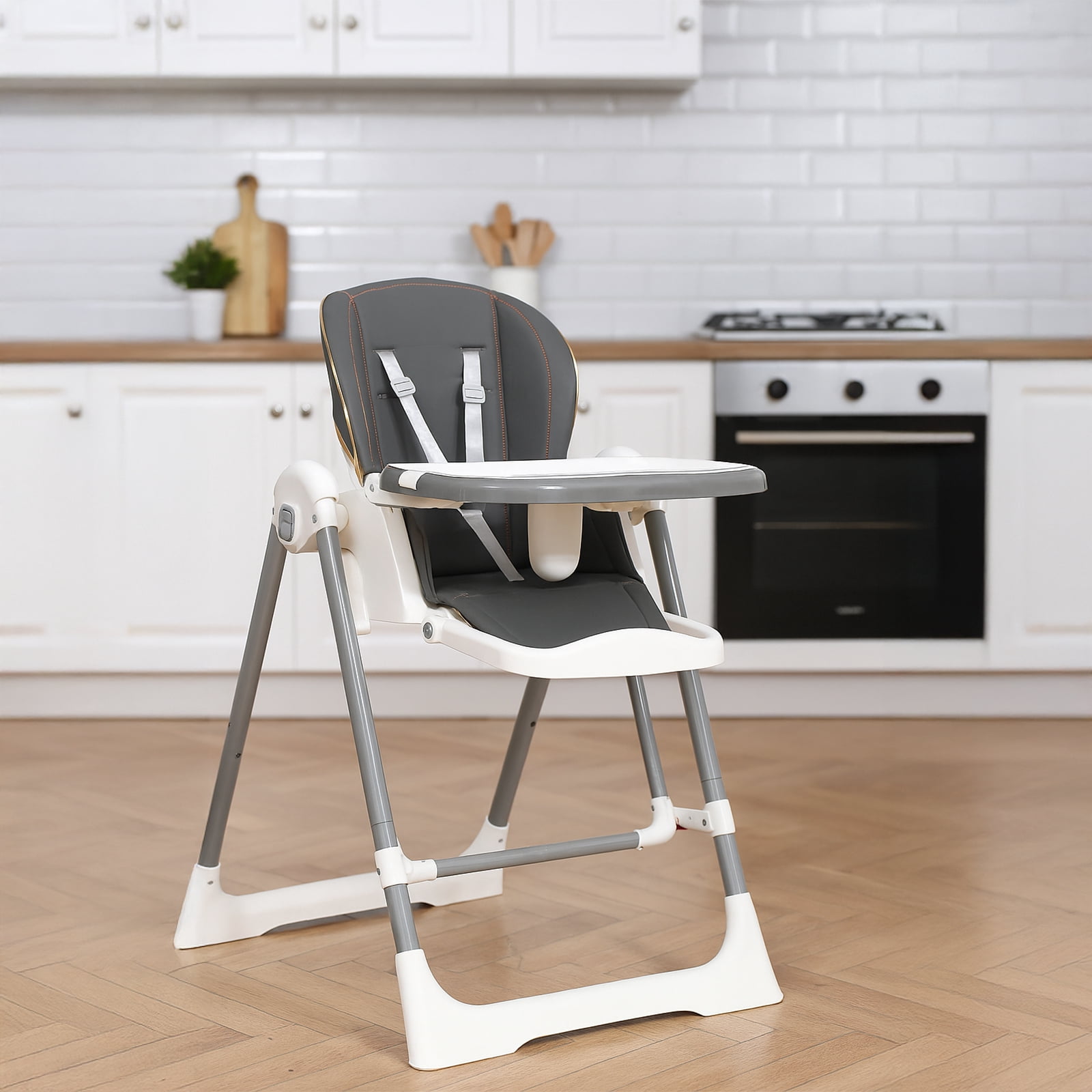 Ktaxon Baby High Chair, Convertible 6 in 1 Baby Highchair with Swing Function for Babies and Toddlers, with 5-Point Safety Harness, Adjustable Dining Tray, Backrest, Footrest & Height, Gray