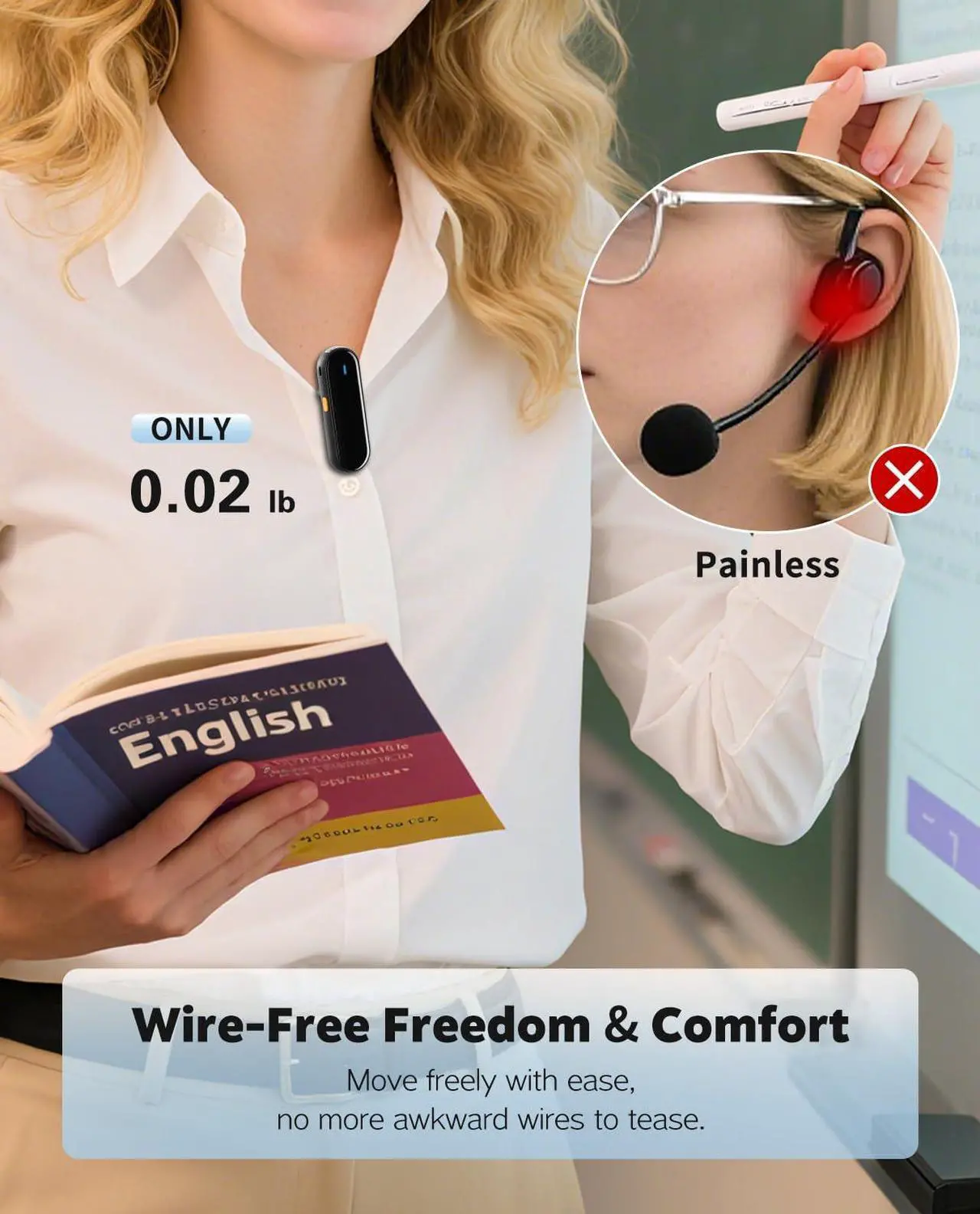 15W Wireless Voice Amplifier with 2 Magnetic Lavalier Mics & Noise Reduction - Bluetooth 5.3 PA System for Teachers, Tour Guide, Yoga - 15H Rechargeable Battery, Waist-Mount Design (White) Black