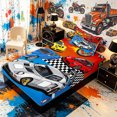 thumbnail image 5 of Meiyoeat Cartoon Racing Car Twin Sheets 3pcs for Boys,Checkered Flag Design Bedding,Red Yellow,1 Fitted Sheet,1 Flat Sheet and 1 Pillowcase, 5 of 6