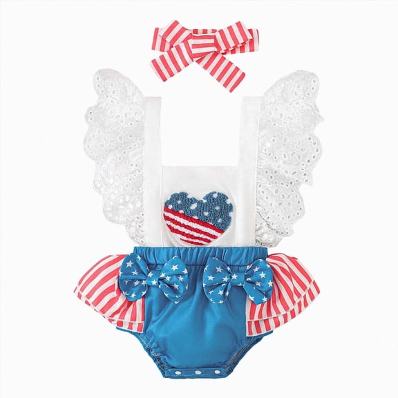 Splozh Dressy Romper 3 6 12 18 Months American Flag Cute Summer Baby Outfit, Stylish 4th of July Baby Girl Daily Outfit,Blue,12-18 Months