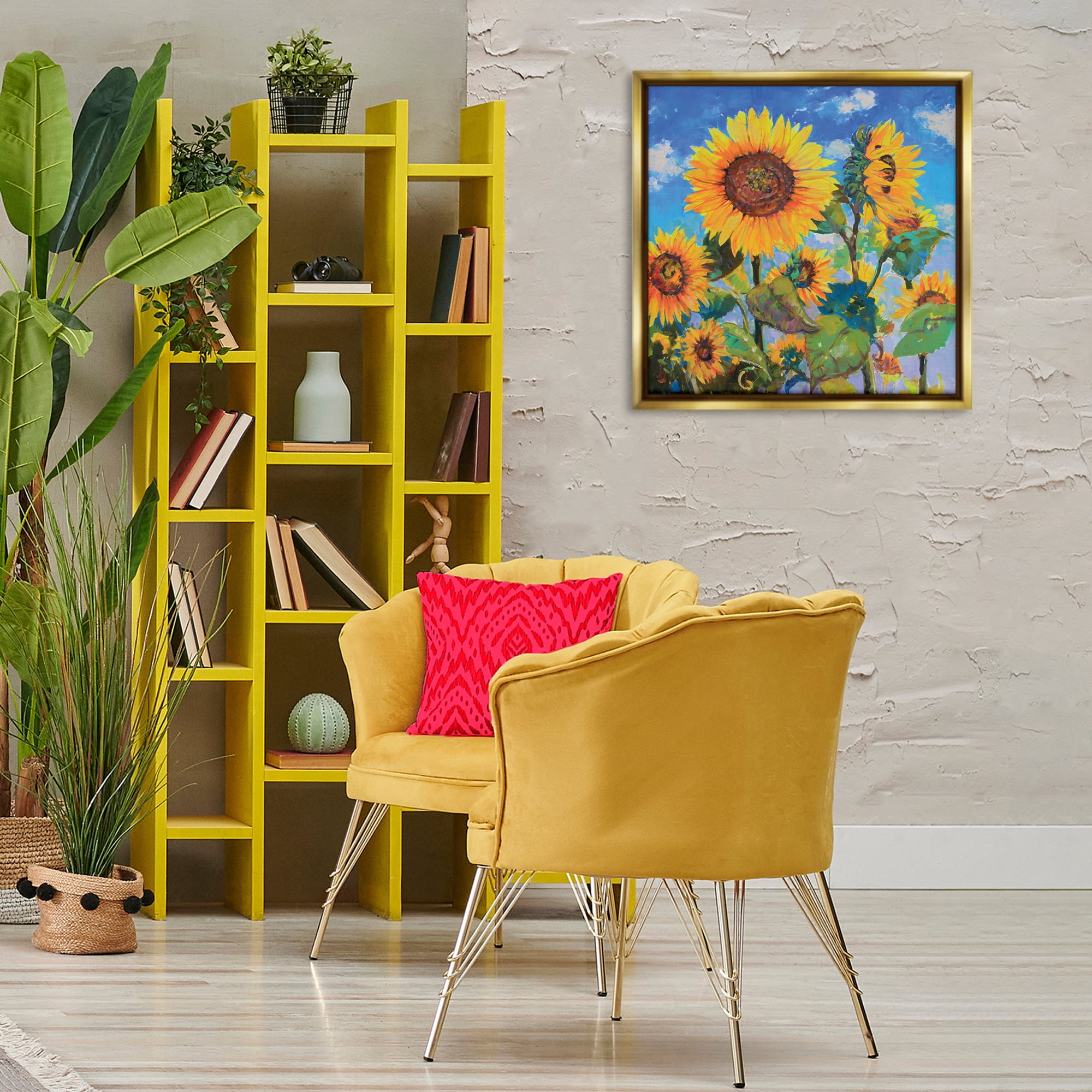 Stupell Industries Lost Acres Sunflowers Plants & Flowers Painting Gold Floater Framed Canvas Art Print Wall Art, 25 x 25