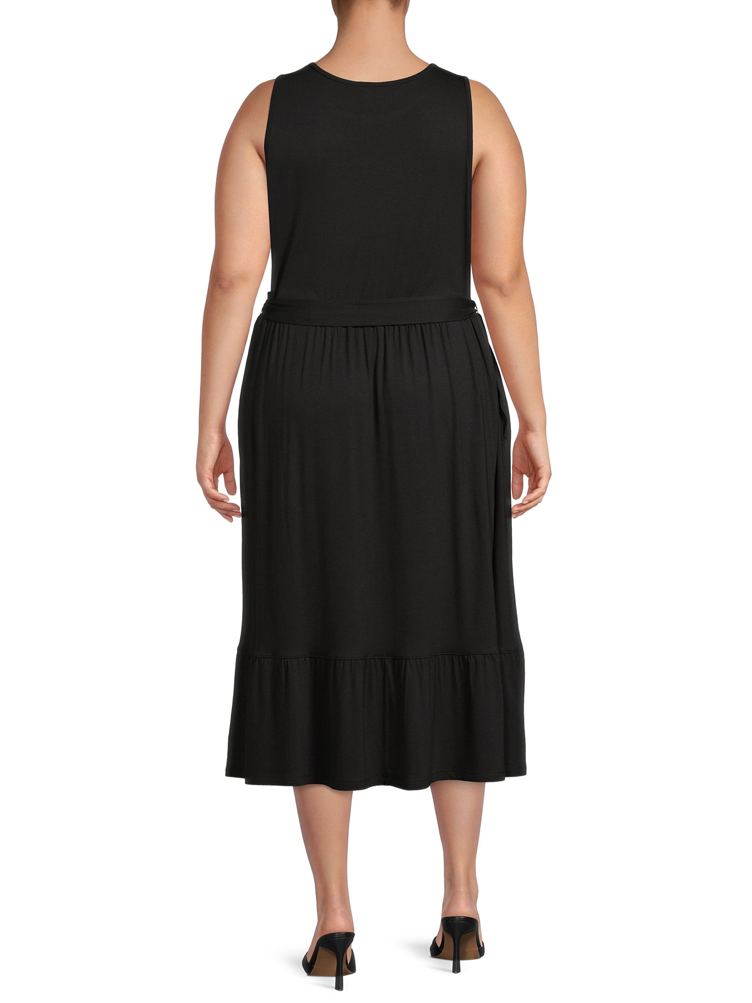 Terra & Sky Women's Plus Size Belted Knit Tank Dress