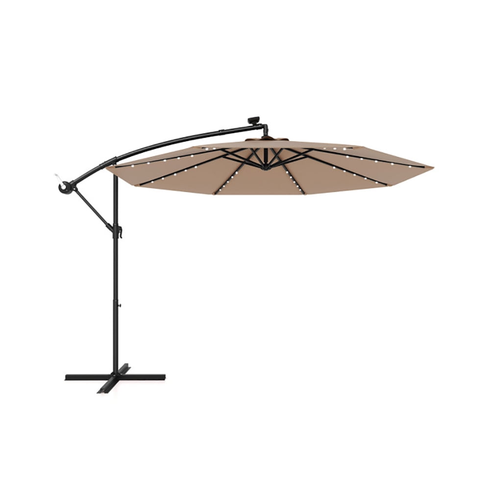 Aimee Lii 10 Feet Solar Offset Hanging Umbrella with 40 Lamp Beads and Solar Panel, Outdoor Umbrellas for Patio, Tan Aimee Lii 10 Feet Solar Offset Hanging Umbrella with 40 Lamp Beads and Solar Panel, Outdoor Umbrellas for Patio, Tan
