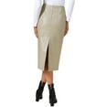 thumbnail image 3 of INSPIRE CHIC Women's PU Leather Midi Skirts High Waist Split Back Bodycon Pencil Skirt M Beige, 3 of 6