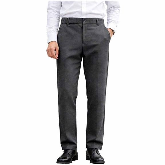 Hinvhai Mens Casual Chino Pants Elastic Waist Lightweight Trousers Classic-Fit Business Dress Pants with Pockets Dark Gray XS(XS)