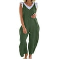 thumbnail image 2 of Baqcunre One Piece Jumpsuits For Women Women'S Sleeveless Jumpsuit Summer Wide Leg Bib Pants Bottons Jumpsuit Romper With Button Pockets Button Sweatpants Pants For Women Green S, 2 of 6