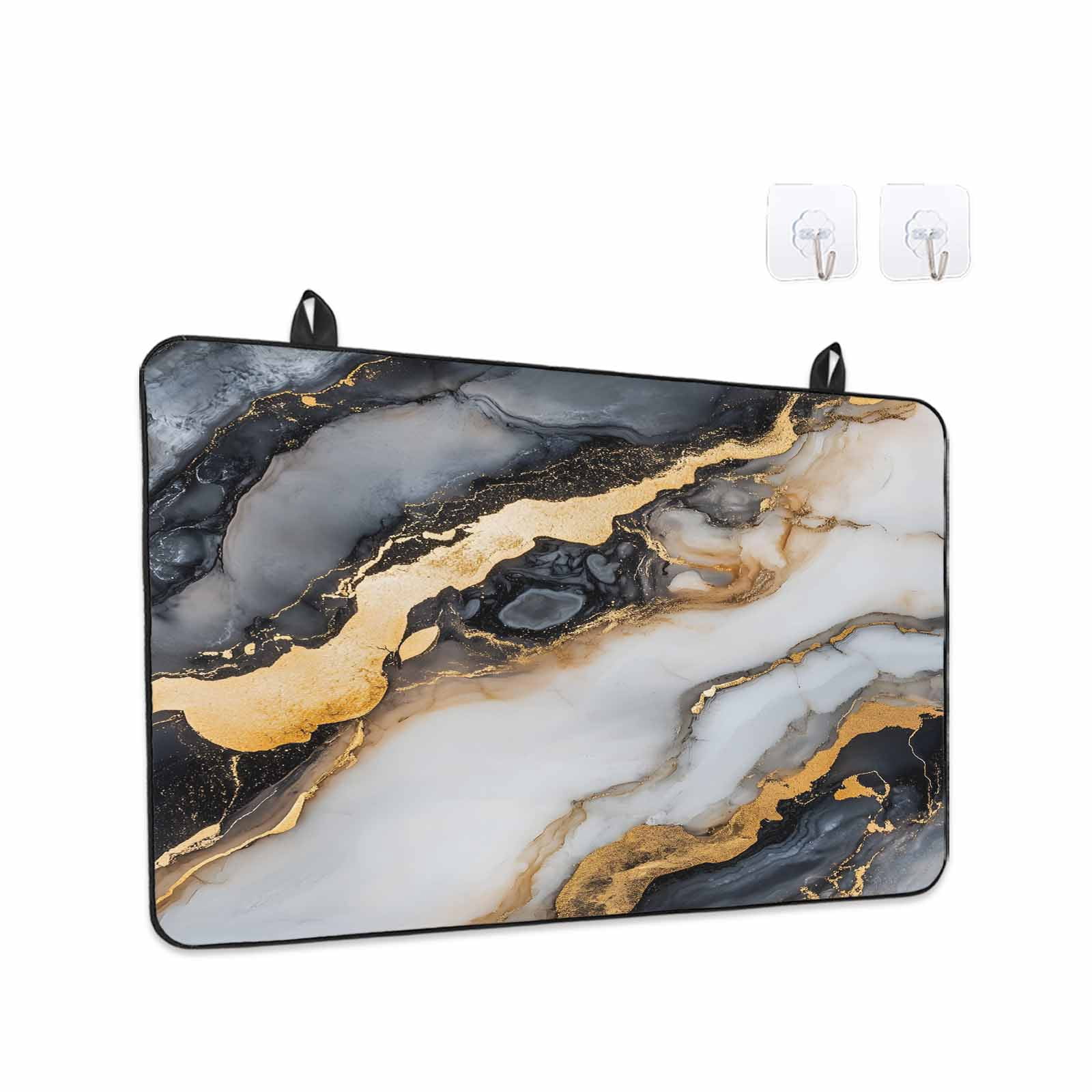 Black Golden Marble Stove Top Cover for Electric Stove, Heat-proof & Non Slip Glass Top Stove Cover Protector, Modern Ink Painted Abstract Kitchen Flat Cooktop Rubber Mat 24x21 Inches