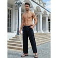 thumbnail image 2 of YOUJIOU Men's Cotton Linen Loose Pants Casual Drawstring Elastic Waist Beach Trousers, S, 2 of 6
