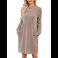 thumbnail image 1 of Vestido Informal de Larga con Bolsillos y Cuello en V para Mujer, Holgado, para Otoño e Invierno Caqui S, 1 of 9