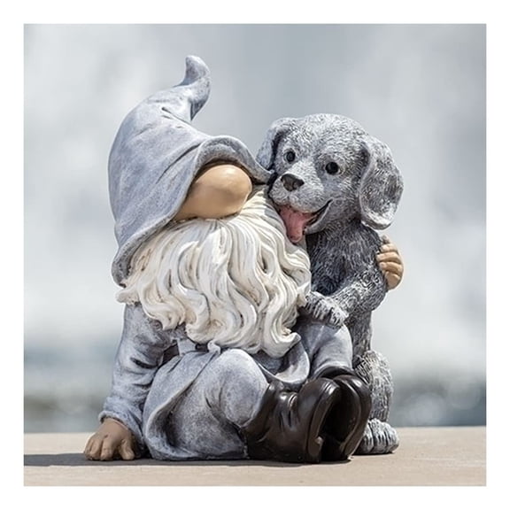 Roman Gnome with Puppy Garden Statue, 9-inch Height, Outdoor Decoration