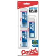 Pentel Hi-Polymer Block Eraser, Large White Erasers 3-Pk