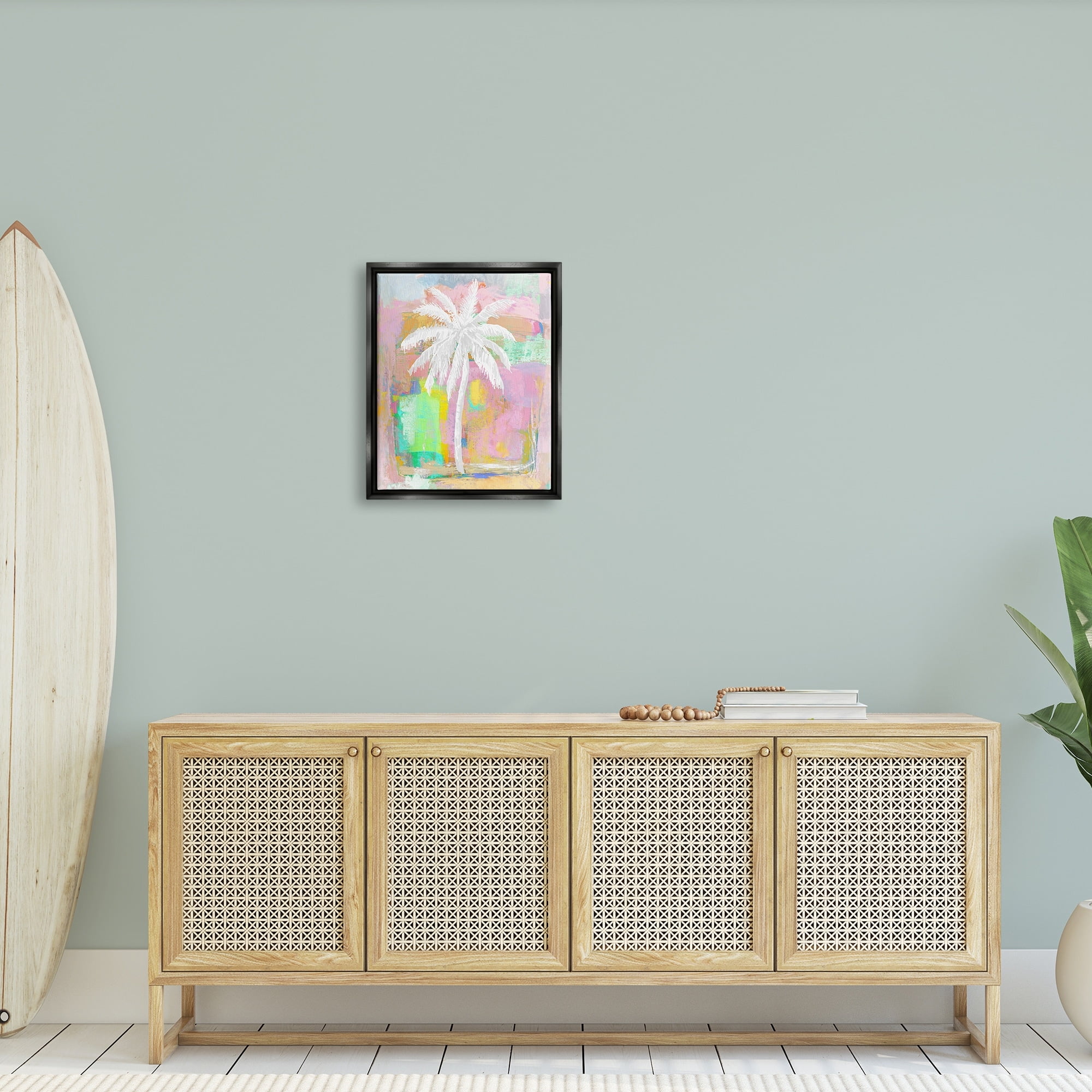 Stupell Industries Pastel Palm Tree Tropical Layered Brush Strokes Painting Metallic Gold Floating Framed Canvas Print Wall Art, Design by Kristen Dew