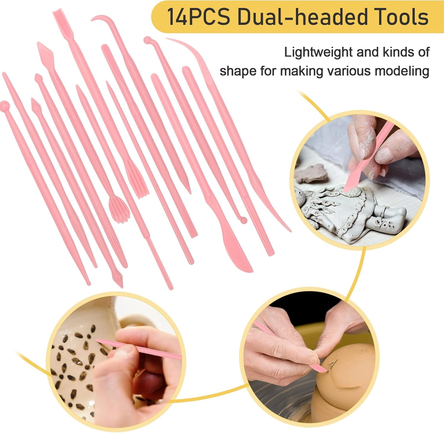 28Pcs Polymer Clay Cutter Tools, Polymer Clay Tools Acrylic Roller/ 14 Sculpting Kits/ 7 Circle Shape Cutter/ 2 Acrylic Sheets for Press/ 2 Scarper/Needle Detail Shaping