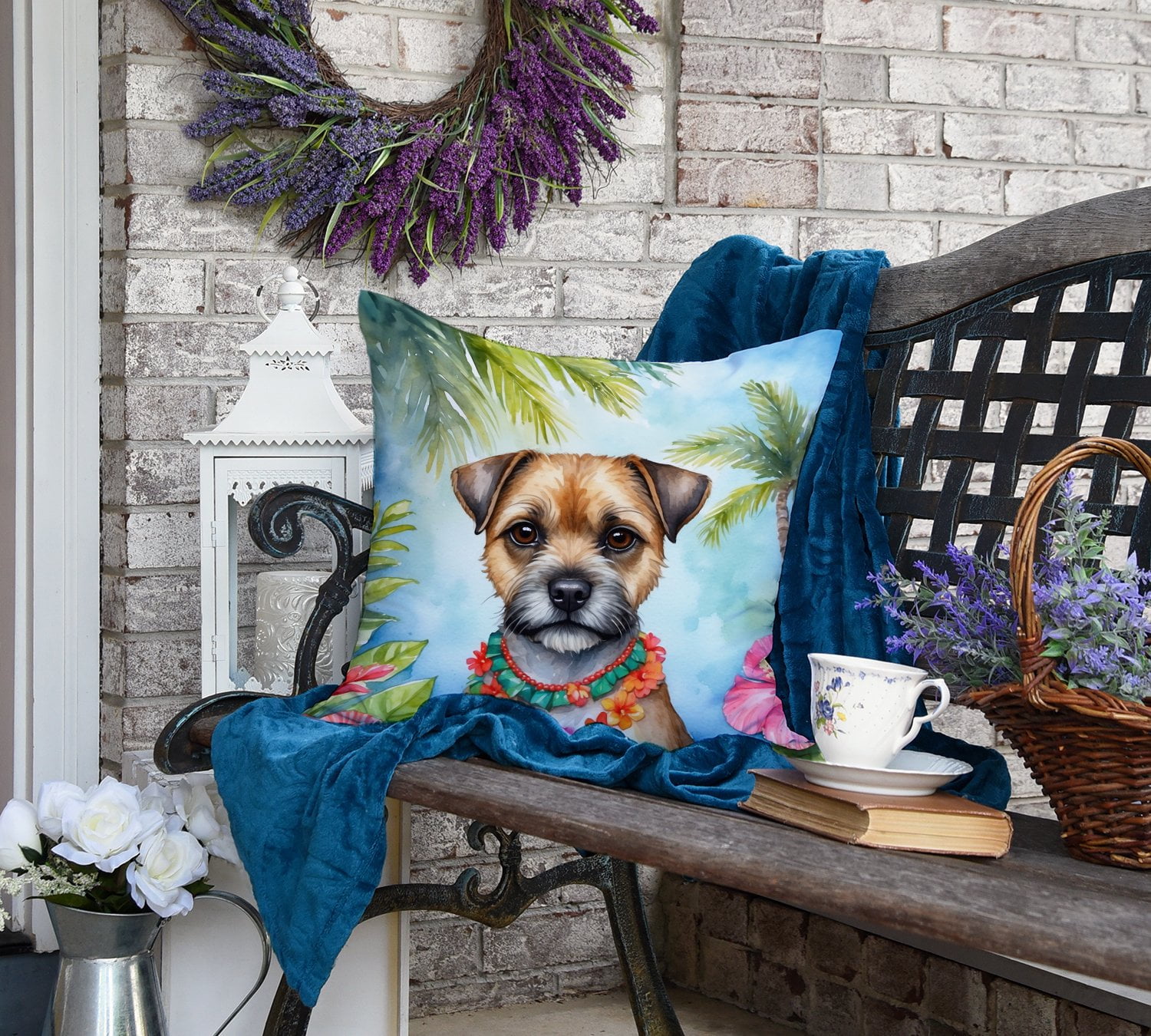 Border Terrier Luau Throw Pillow 18 in x 18 in