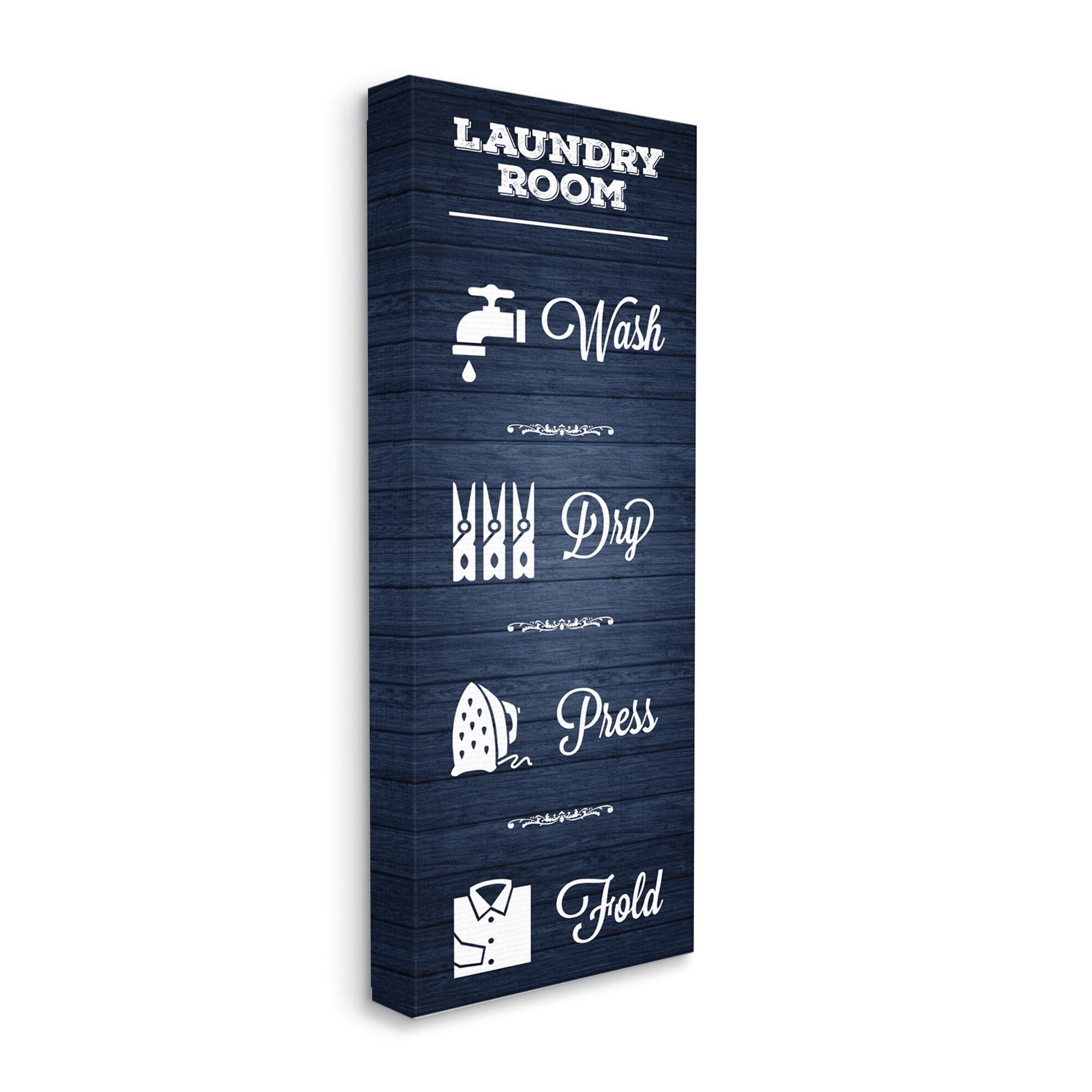 Stupell Industries Laundry Room Rules Sign Blue Grain Pattern Calligraphy Canvas Wall Art, 17 x 40, Design by Melody Hogan