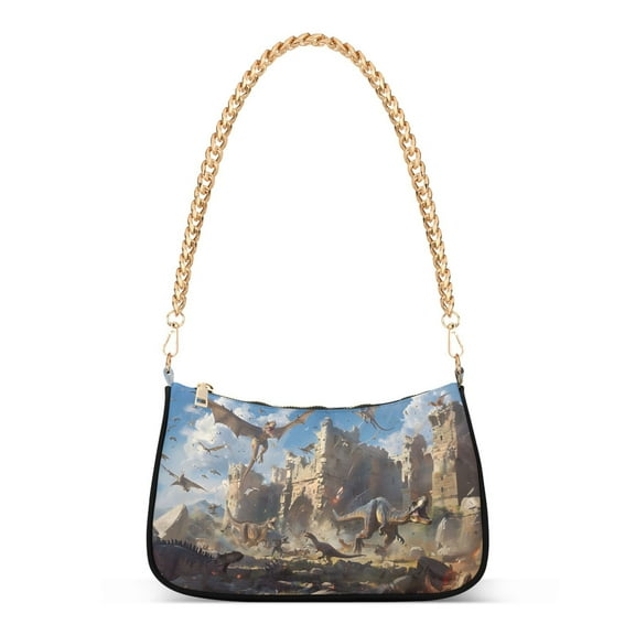 Ryvnso Dragons Womens Chain Shoulder Bag Tote Handbags Clutch Hobo Purse with Zipper for Travel