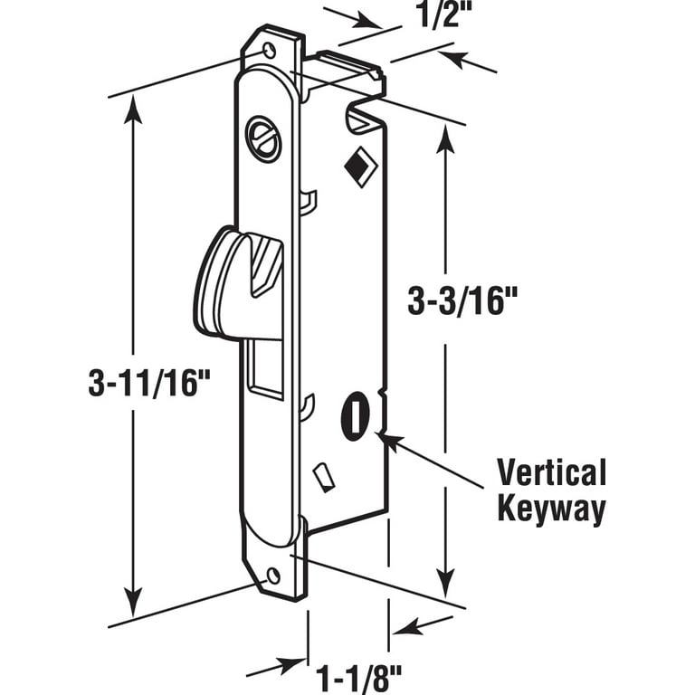 Mortise Lock, 3-11/16 in. Hole Centers, Vertical Keyway Position, Steel Construction Mortise Lock, 3-11/16 in. Hole Centers, Vertical Keyway Position, Steel Construction